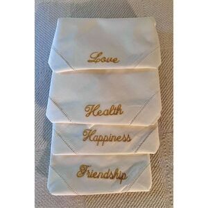 Set of 4 Hemstitched Linen Embroidered Hand Towels/Napkins